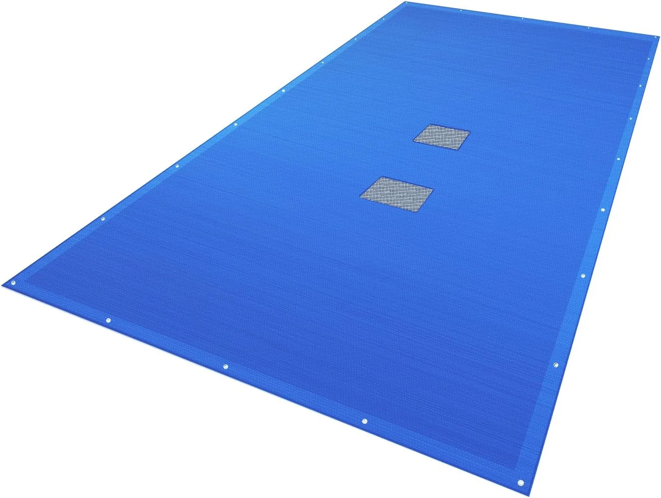 Lona azul rectangular con ojales y aberturas de drenaje