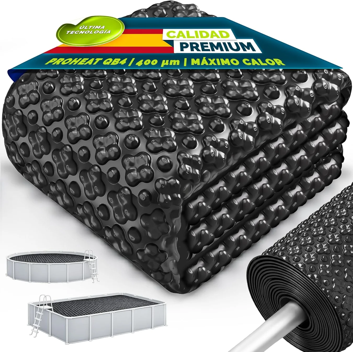 Manta térmica negra de burbujas para piscina