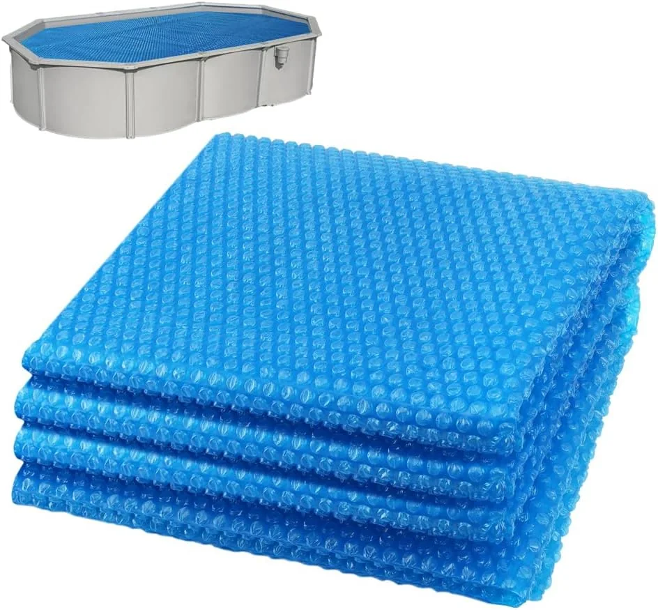 Manta solar azul de burbujas para piscina elevada