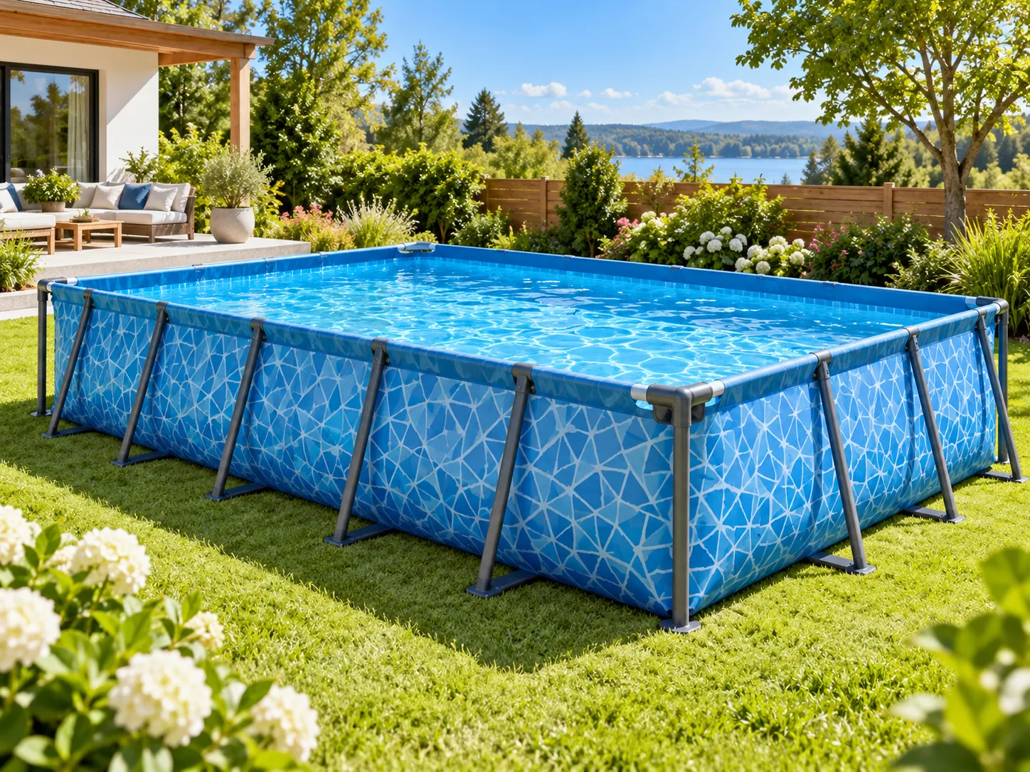 Recreación visual orientativa de piscina desmontable, no es una fotografía oficial del modelo Bestway Power Steel 5614A