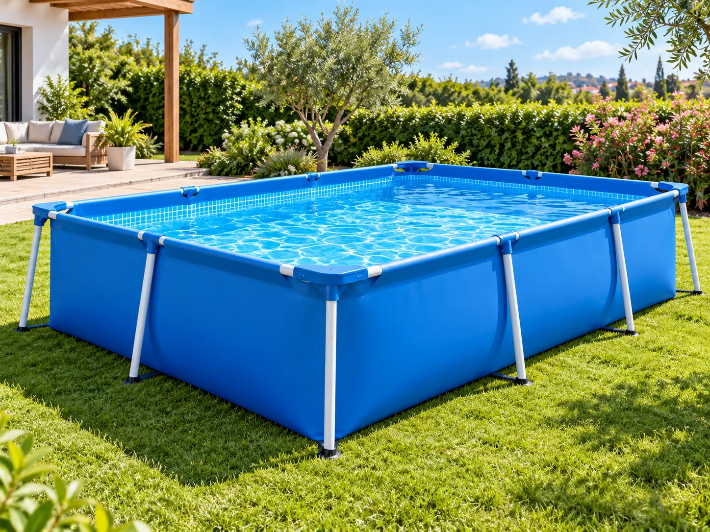 Recreación visual orientativa de piscina desmontable, no es una fotografía oficial del modelo Intex Ultra XTR Frame 55220